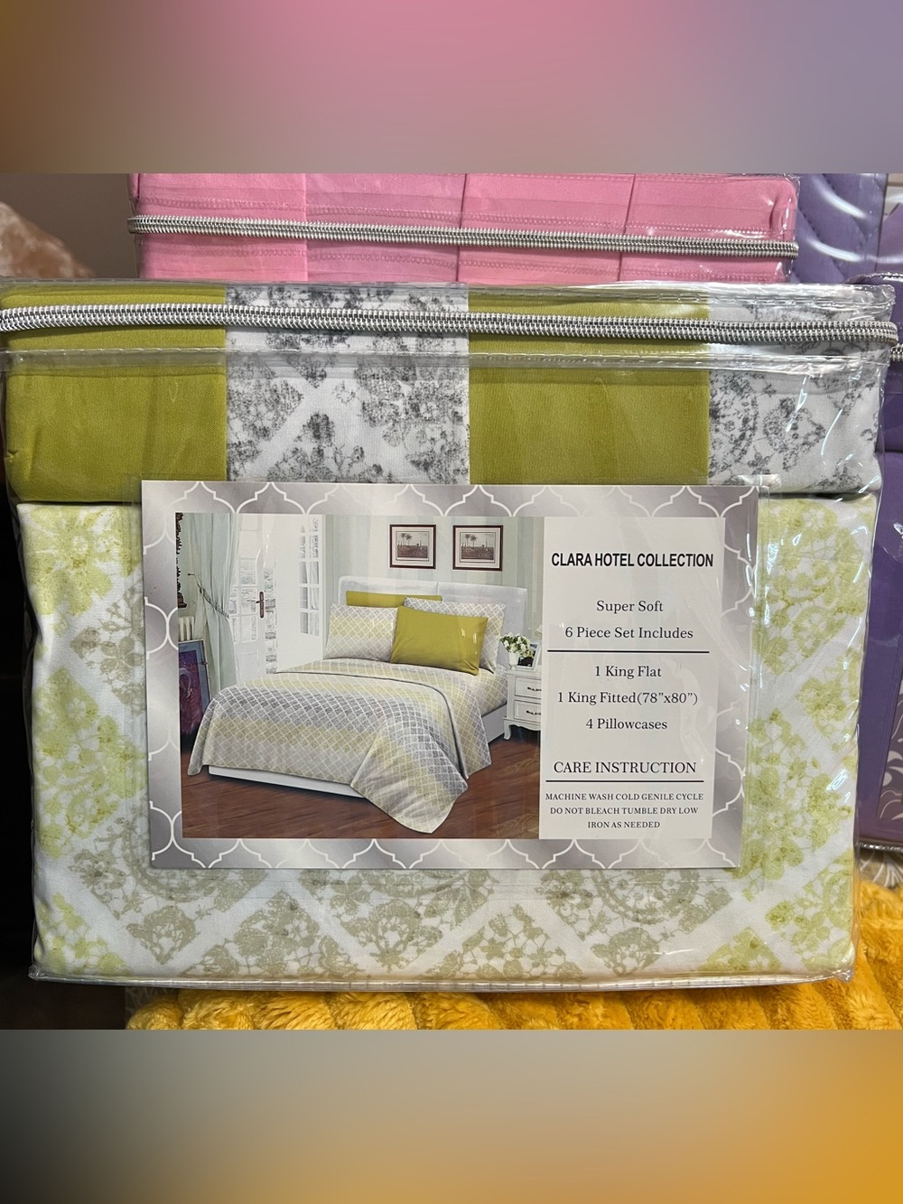 Hotel Collection Green and White 6-Piece King Bedding Set